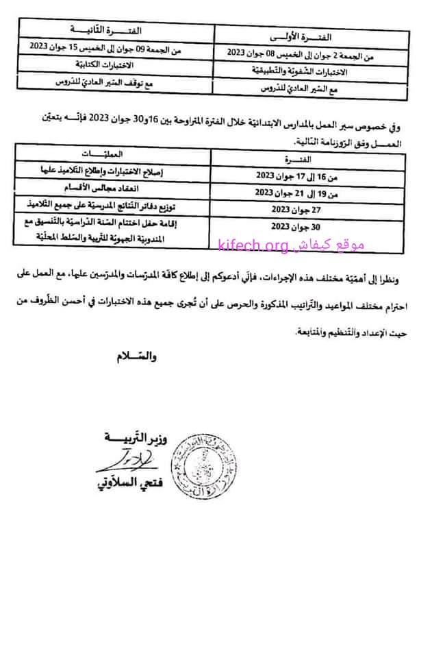 رزنامة الامتحانات المدرسية 2023 تونس الثلاثي الثالث