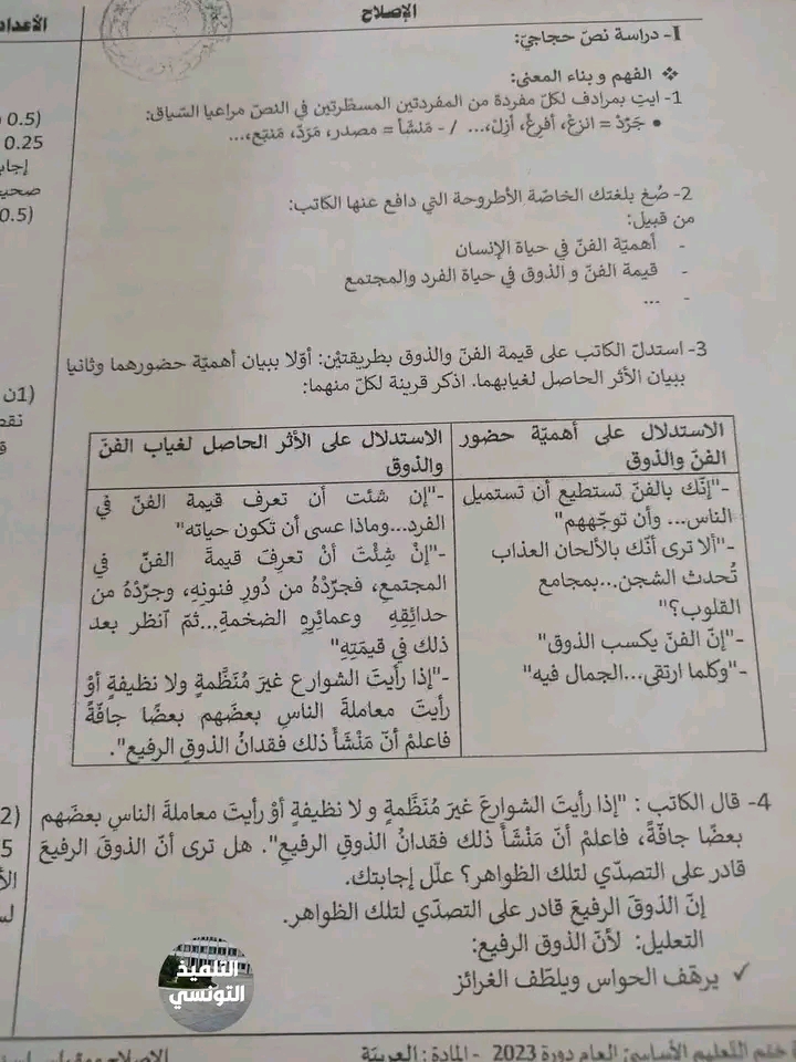 اصلاح امتحان مناظرة النوفيام 2023 عربية